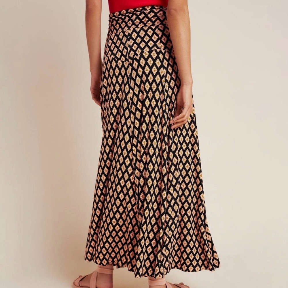 Anthropologie Maxi Skirt Black Motif (Orange/White) Long Flowy Skirt Size XS - Picture 4 of 16
